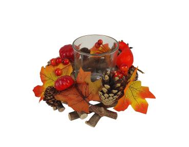 Preview: Herbst Glas-Windlicht mit Kürbissen 15cm